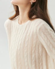 Cashmere Silk Cable Knit Short Sleeve Top