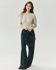 Cashmere Silk Cable Knit Short Sleeve Top