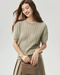 Cashmere Silk Cable Knit Short Sleeve Top