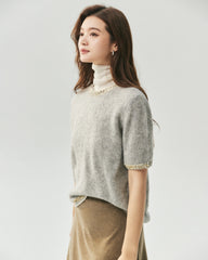 Cashmere Silk Tweed Trim Knit Top and Cardigan