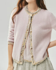 Cashmere Silk Tweed Trim Knit Top and Cardigan