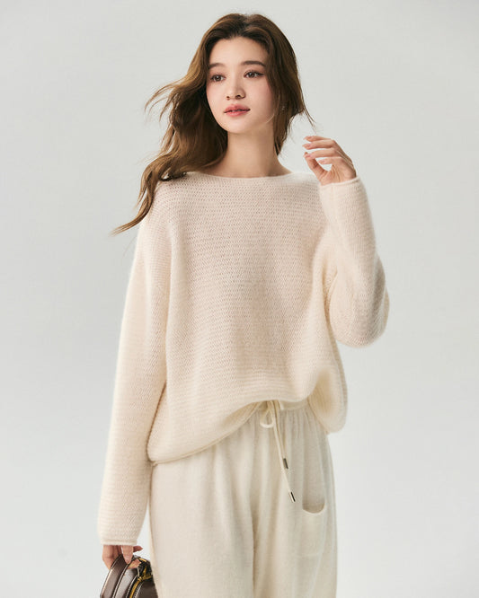 Cashmere Silk Boat Neck Drop Shoulder Sweater