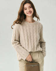 Cashmere Silk Chunky Cable Knit Sweater