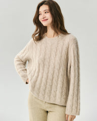 Cashmere Silk Chunky Cable Knit Sweater