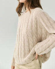 Cashmere Silk Chunky Cable Knit Sweater