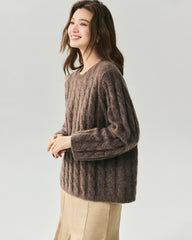 Cashmere Silk Chunky Cable Knit Sweater