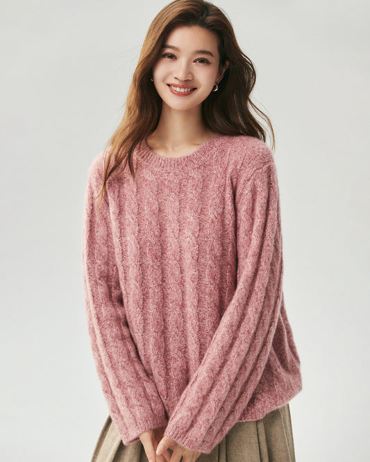 Cashmere Silk Chunky Cable Knit Sweater