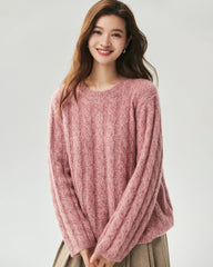 Cashmere Silk Chunky Cable Knit Sweater