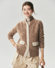 Cashmere Silk Contrast Trim Pocket Cardigan