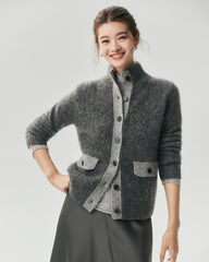 Cashmere Silk Contrast Trim Pocket Cardigan