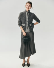 Cashmere Silk Contrast Trim Pocket Cardigan