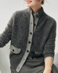 Cashmere Silk Contrast Trim Pocket Cardigan