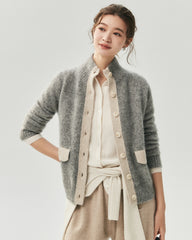 Cashmere Silk Contrast Trim Pocket Cardigan