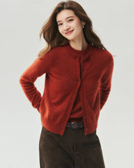 Cashmere Silk Crew Neck Knit Top and Cardigan