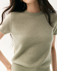 Cashmere Silk Crew Neck Knit Top and Cardigan