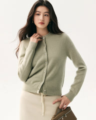 Cashmere Silk Crew Neck Knit Top and Cardigan
