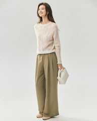 Cashmere Silk Diagonal Cable Knit Sweater