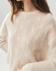 Cashmere Silk Diagonal Cable Knit Sweater