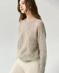 Cashmere Silk Diagonal Cable Knit Sweater