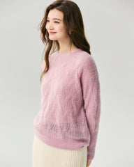 Cashmere Silk Diagonal Cable Knit Sweater