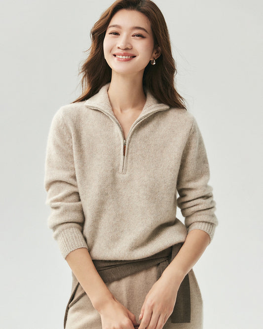 Cashmere Silk Half Zip Mock Neck Sweater