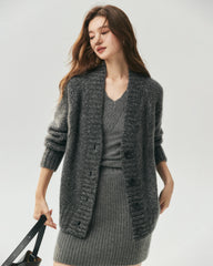 Cashmere Silk Marled Deep V-Neck Cardigan