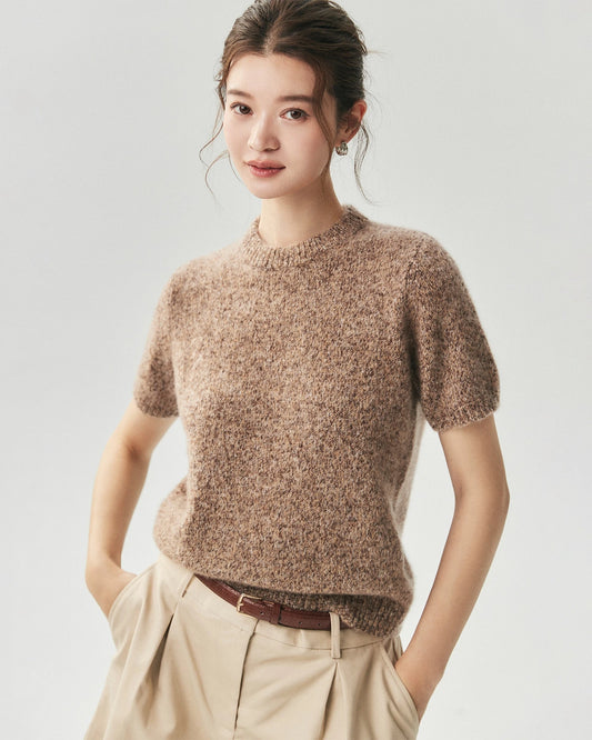 Cashmere Silk Marled Short Sleeve Sweater