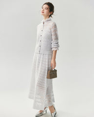 Cashmere Silk Open Knit Cardigan and Maxi Skirt