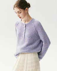 Cashmere Silk Raglan Half Button Sweater