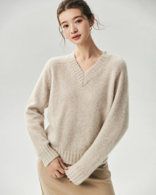 Cashmere Silk Saddle Shoulder V-Neck Sweater