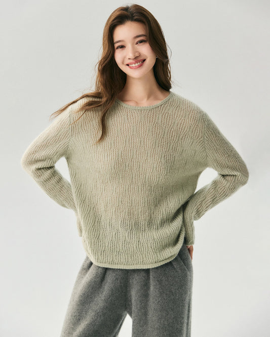 Cashmere Silk Vertical Openwork Sweater
