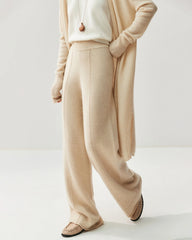 Cashmere Wool Wide Leg Pants with Front Seam