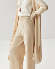 Cashmere Wool Wide Leg Pants with Front Seam