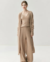 Cashmere Wool Wide Leg Pants with Front Seam
