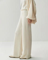 Cashmere Wool Wide Leg Pants with Front Seam