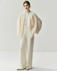 Cashmere Wool Wide Leg Pants with Front Seam