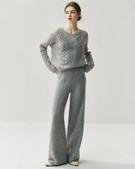 Cashmere Wool Wide Leg Pants with Front Seam