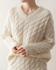 Cashmere Wool Cable Knit Sweater and Skirt Set