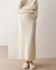 Cashmere Wool Cable Knit Sweater and Skirt Set
