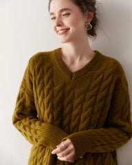 Cashmere Wool Cable Knit Sweater and Skirt Set