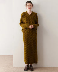 Cashmere Wool Cable Knit Sweater and Skirt Set
