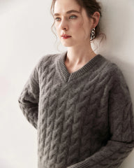 Cashmere Wool Cable Knit Sweater and Skirt Set