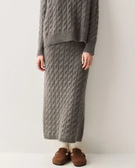 Cashmere Wool Cable Knit Sweater and Skirt Set