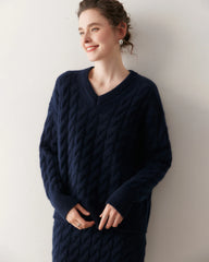 Cashmere Wool Cable Knit Sweater and Skirt Set