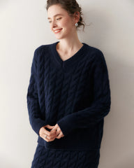 Cashmere Wool Cable Knit Sweater and Skirt Set
