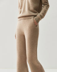 Cashmere Wool Flared Knit Pants with Pockets