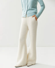 Cashmere Wool Flared Knit Pants with Pockets