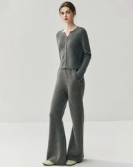 Cashmere Wool Flared Knit Pants with Pockets