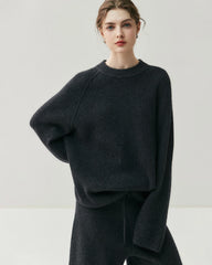 Cashmere Wool Knit Hooded Pullover and Pants Set