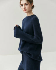 Cashmere Wool Knit Hooded Pullover and Pants Set